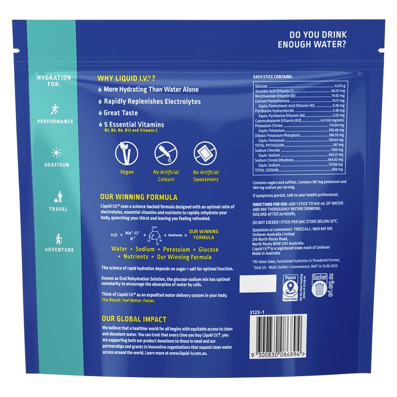 Bột uống bù điện giải vị chanh Liquid IV Hydration Lemon Lime