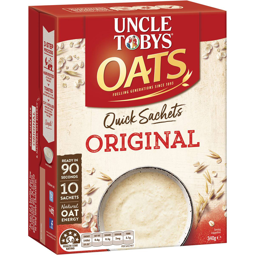 Bột yến mạch của Úc Uncle Tobys Oats Quick Sachets Original 340g | Thương hiệu Úc