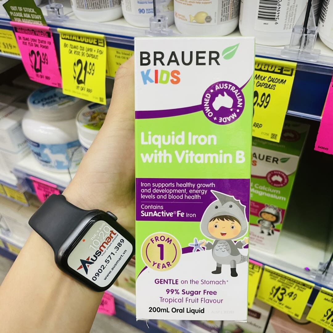 Sắt dạng nước kèm Vitamin B cho trẻ Brauer Kids Liquid Iron 200ml