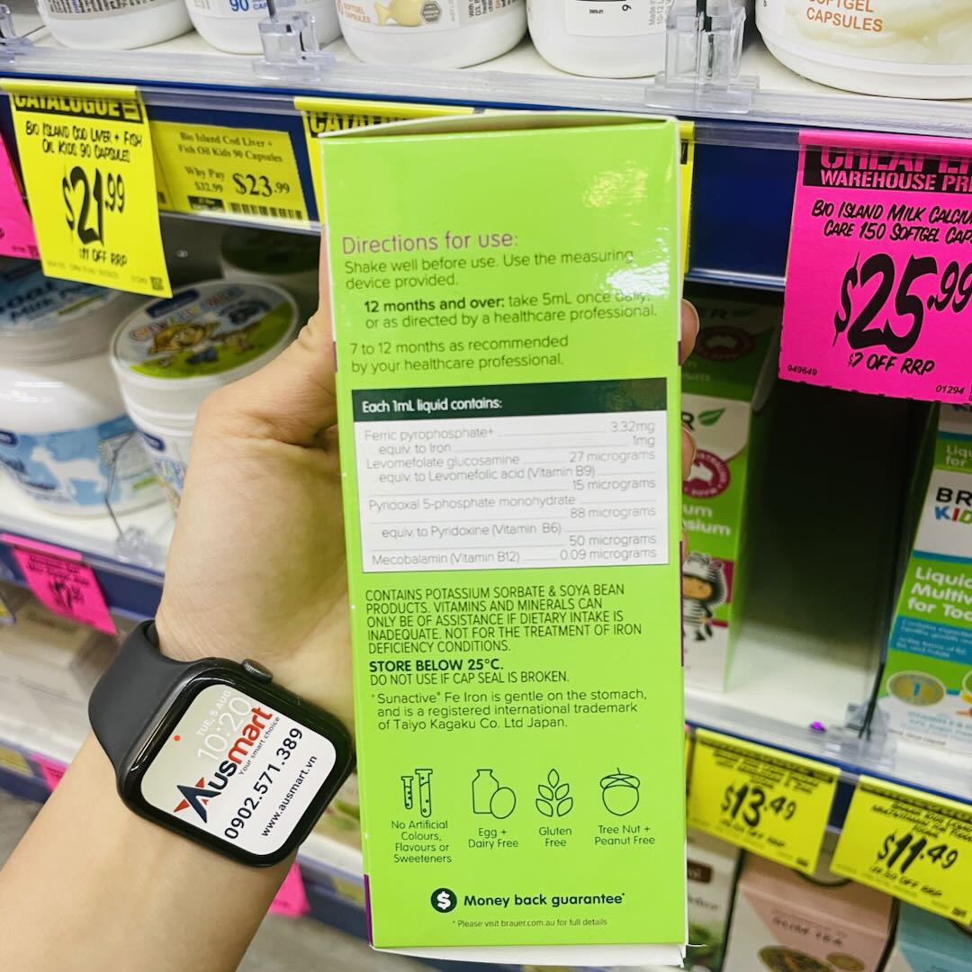 Sắt dạng nước kèm Vitamin B cho trẻ Brauer Kids Liquid Iron 200ml