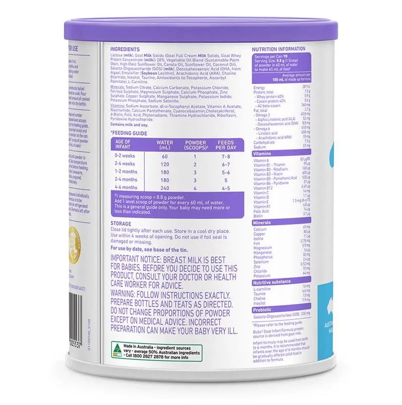 Sữa dê Bubs Australian Goat Milk của Úc số 1 (800g) (0-6 tháng)