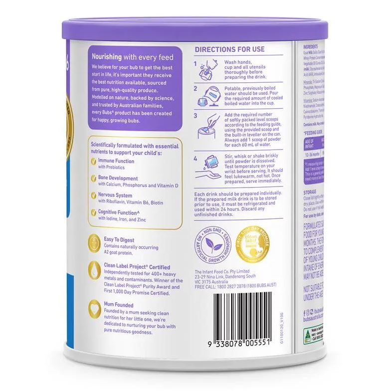 Sữa dê Bubs Australian Goat Milk của Úc số 3 (800g) (1- 3 tuổi)