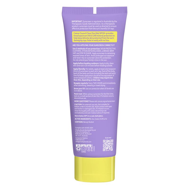 Kem chống nắng cho trẻ em Cancer Council SPF50+ Clear Zinc Kids