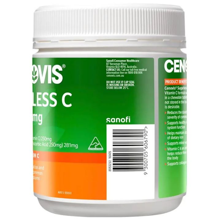 Viên ngậm Vitamin C không đường Cenovis Sugarless C 500mg