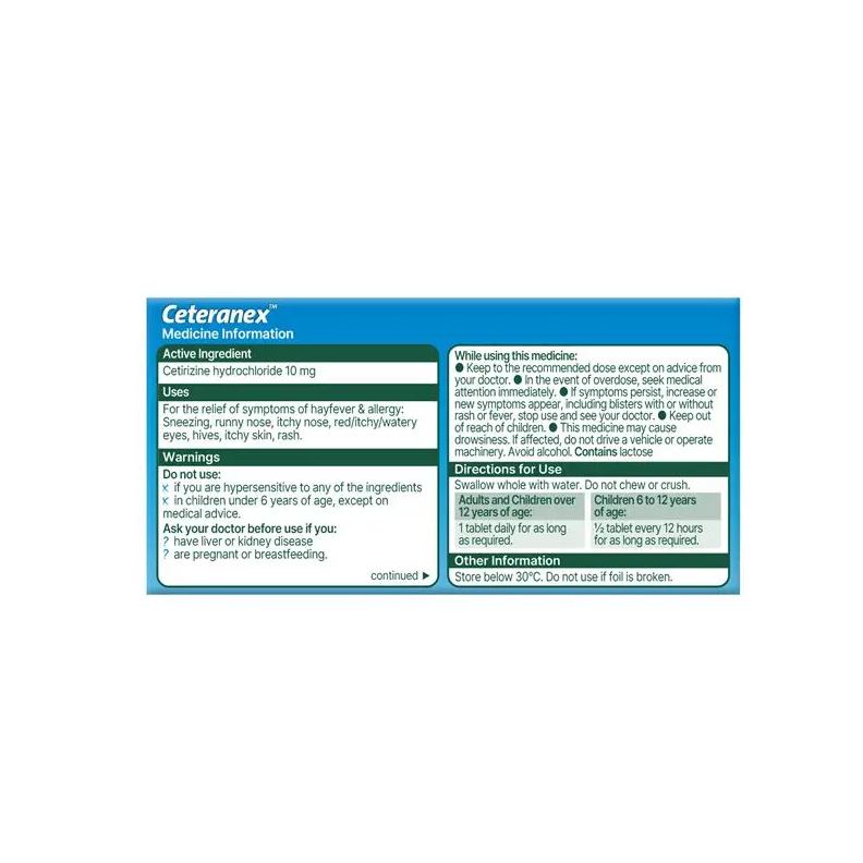 Viên uống giảm dị ứng và sốt cỏ khô tác dụng nhanh Ceteranex Rapid Acting Hayfever and Allergy Relief