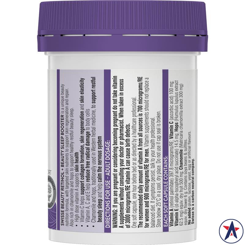 Chăm sóc da khi ngủ Swisse Beauty Retinol + Beauty Booster 30 viên