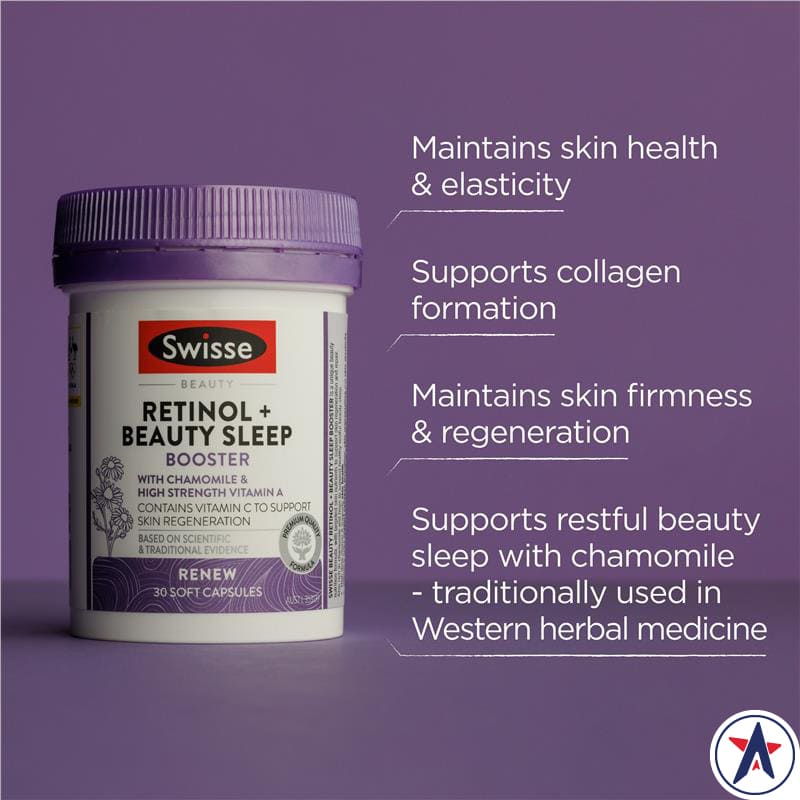 Chăm sóc da khi ngủ Swisse Beauty Retinol + Beauty Booster 30 viên