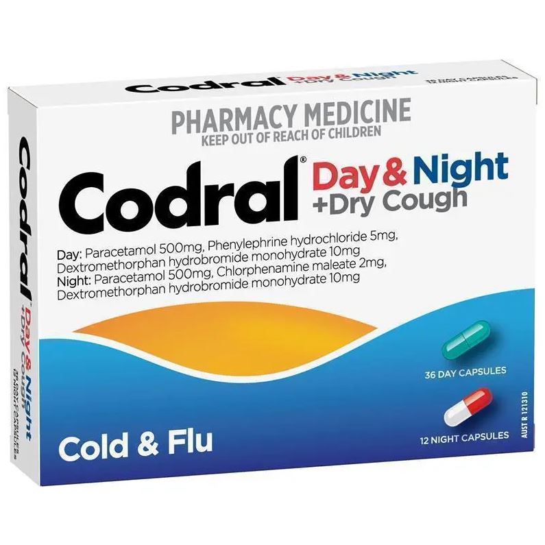 Viên uống trị cảm cúm & ho khan Codral Cold & Flu + Cough Day & Night