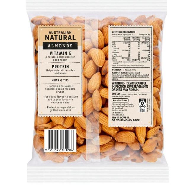 Hạt hạnh nhân tự nhiên Coles Natural Almonds