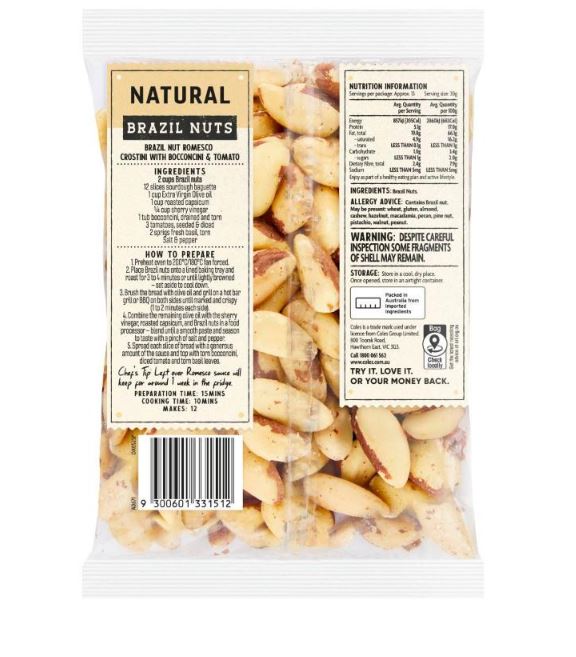Hạt hạch Coles natural brazil nuts 400g