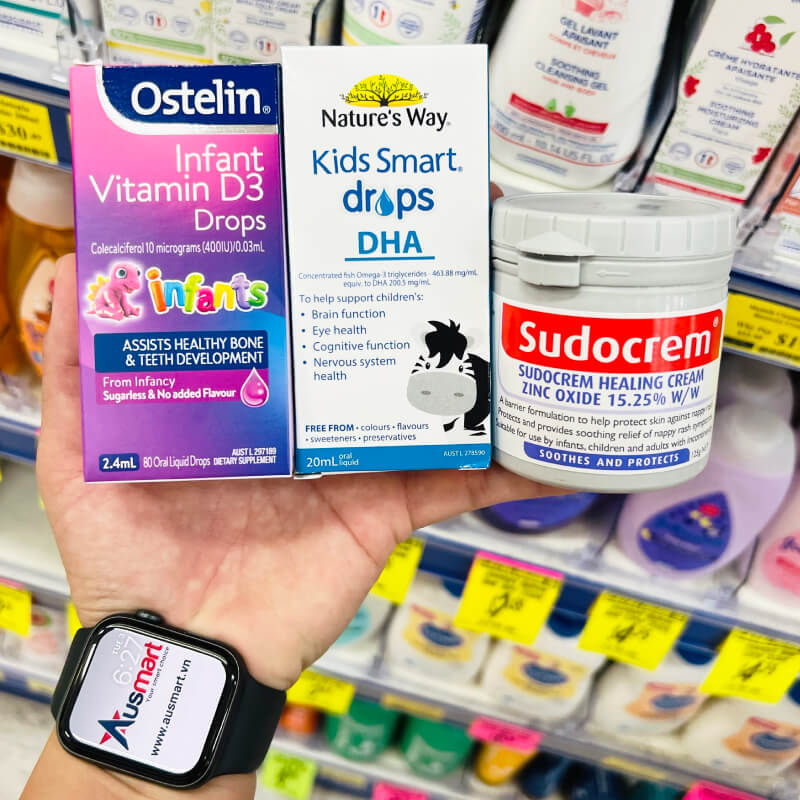 COMBO Vitamin D3 + DHA + Sudocrem cho trẻ sơ sinh | Sản phẩm Úc chất lượng