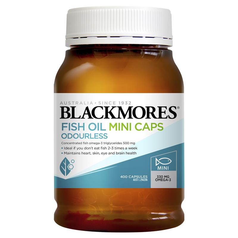 Dầu cá Blackmores Odourless Fish Oil Mini Caps không mùi 400 viên | Nhập khẩu từ Úc