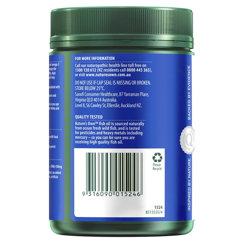Dầu cá Nature's Own Fish Oil Odourless 1500mg không mùi 200 viên | Nhập khẩu từ Úc