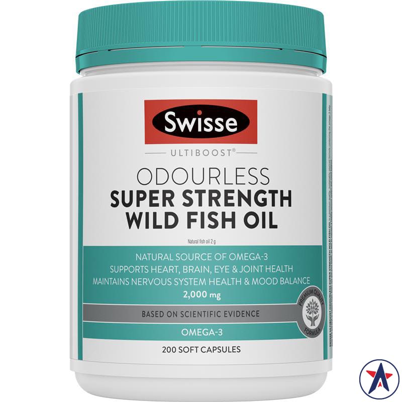 Dầu cá không mùi Swisse Odourless Super Strength Wild Fish Oil 2000mg 200 viên | Chất lượng đảm bảo từ Úc