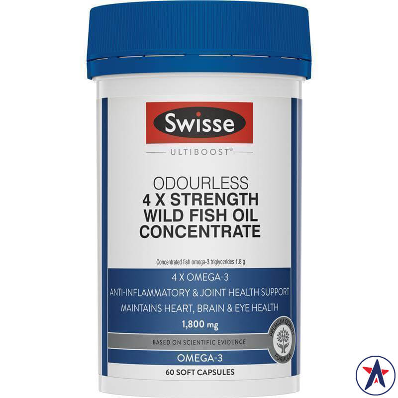 Dầu cá Swisse Odourless 4 x Strength Wild Fish Oil Concentrate 60 viên | Hàng xách tay Úc chính hãng