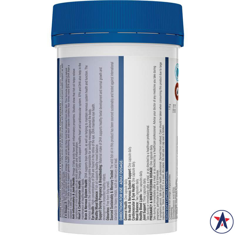 Dầu cá Swisse Odourless 4 x Strength Wild Fish Oil Concentrate 60 viên | Mua hàng Úc tại Ausmart