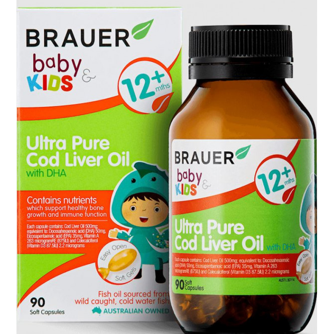 Dầu gan cá tuyết Brauer Ultra Pure Cod Liver Oil của Úc 90 viên | Sản phẩm chính hãng Úc