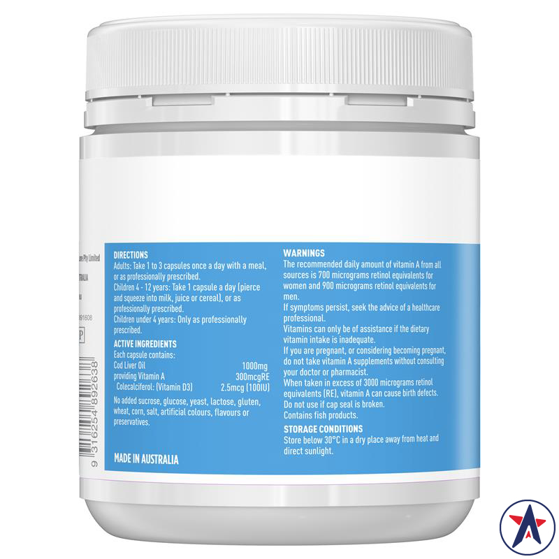 Dầu gan cá tuyết Omega 3 Cod Liver Oil 1000mg Healthy Care 200 viên | Australia Mart - Ausmart.vn