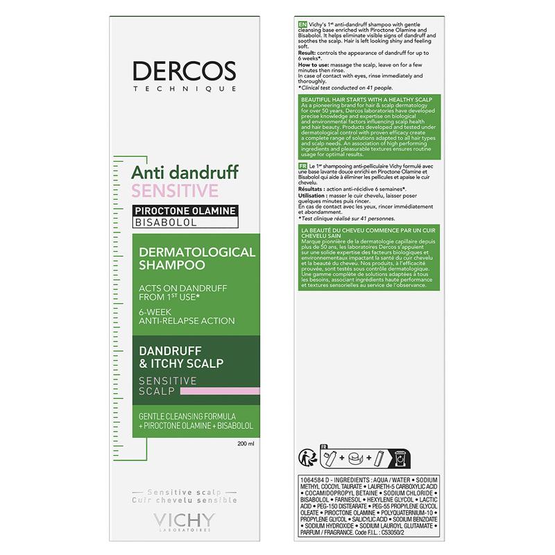 Dầu gội trị gàu Dercos Anti-Dandruff Shampoo for Sensitive Scalp 200ml