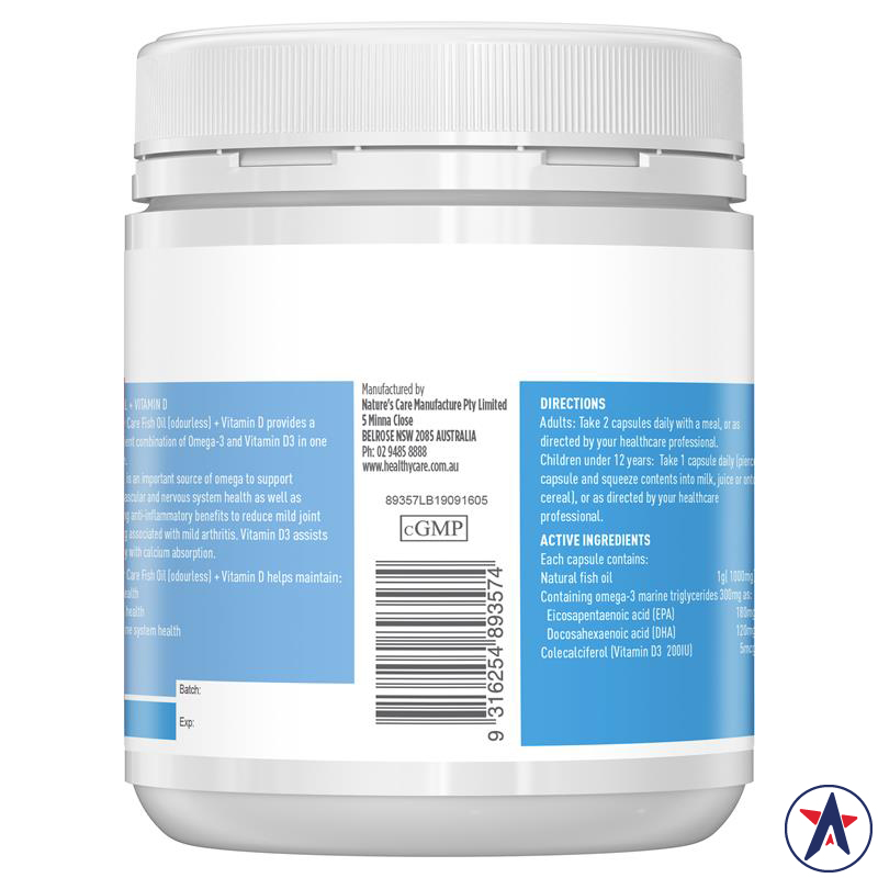 Dầu Omega 3 Healthy Care Fish Oil + Vitamin D 200 viên