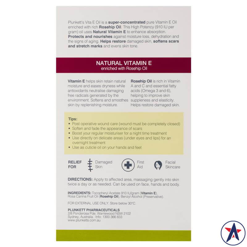 Dầu Vitamin E dưỡng ẩm Plunkett's Vita E Pure Vitamin E Oil 25ml