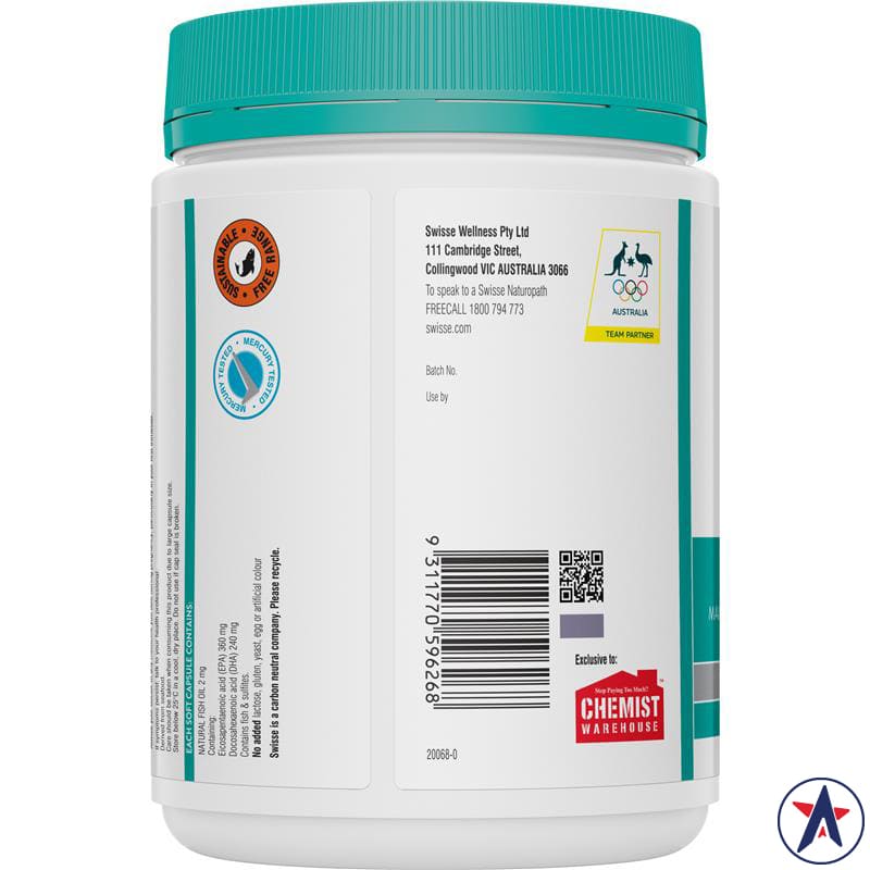 Dầu cá không mùi Swisse Odourless Super Strength Wild Fish Oil 2000mg