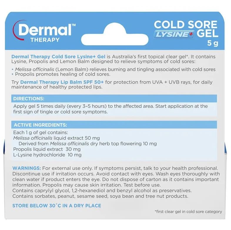 Gel trị mụn rộp và nhiệt miệng Dermal Therapy Cold Sore Lysine+ 5g