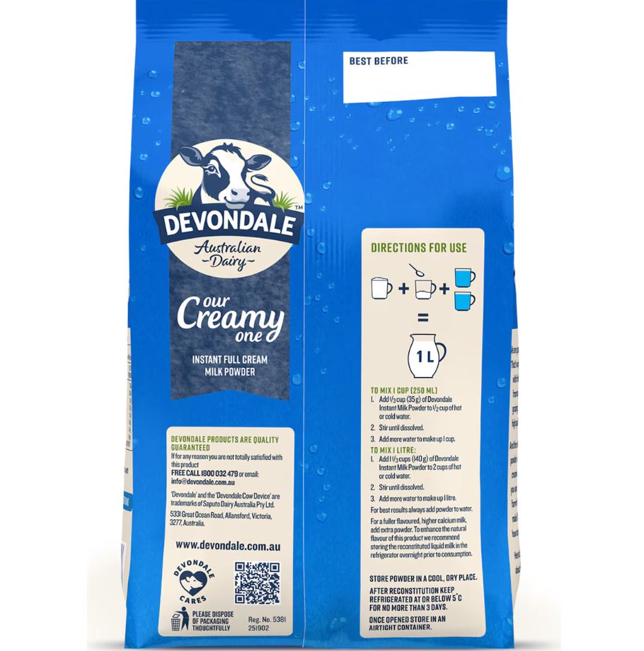 Sữa bột nguyên kem Devondale Full Cream Long Life Milk Powder 1kg