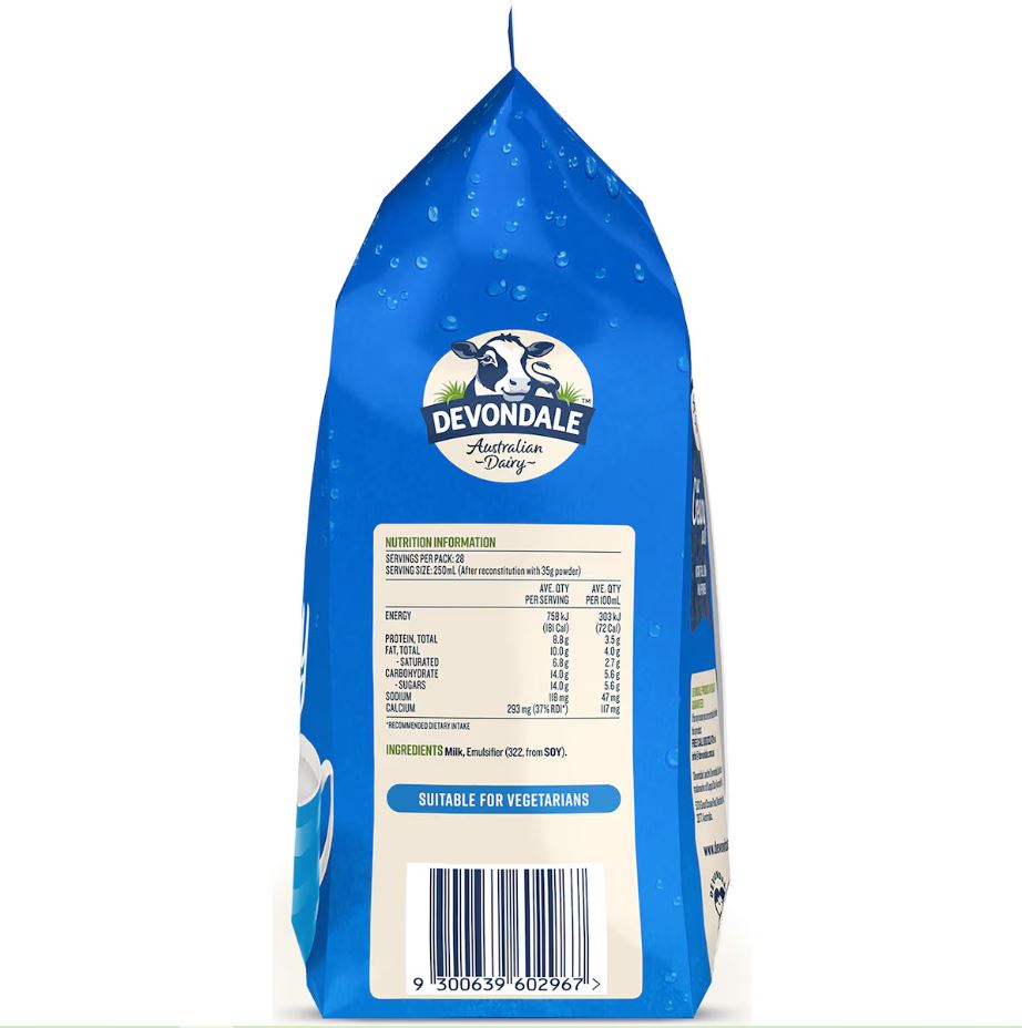 Sữa bột nguyên kem Devondale Full Cream Long Life Milk Powder 1kg