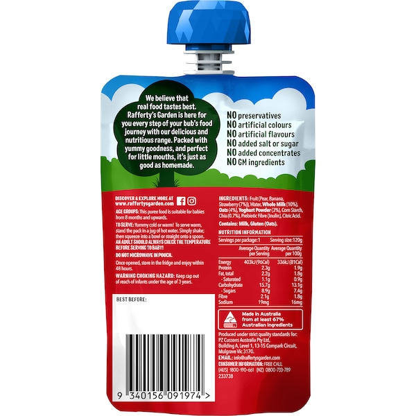 Sữa chua trái cây Rafferty's Garden Strawberry & Chia Yoghurt Brekkie cho bé