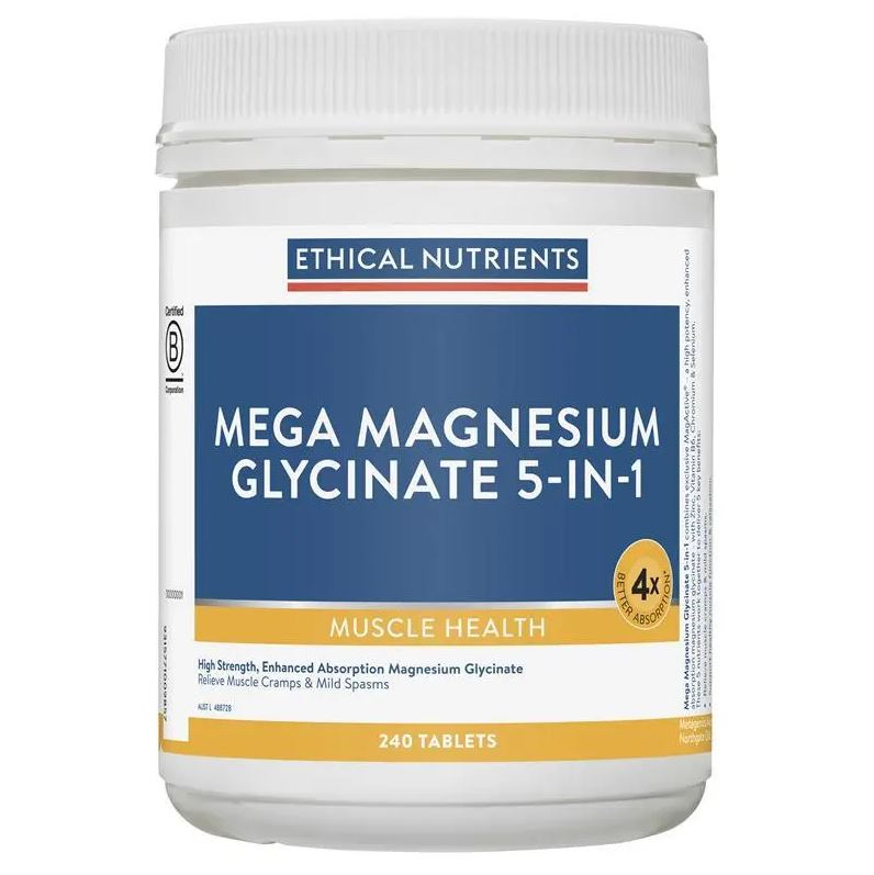 Viên uống bổ sung Magie hỗ trợ cơ bắp Ethical Nutrients Mega Magnesium Glycinate 5-in-1