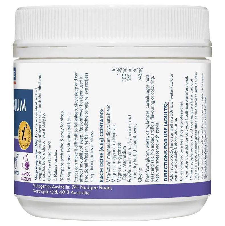 Bột uống Magie cải thiện giấc ngủ Ethical Nutrients Mega Magnesium Night Powder