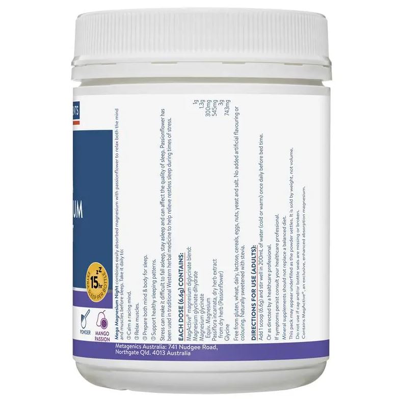 Bột uống Magie cải thiện giấc ngủ Ethical Nutrients Mega Magnesium Night Powder