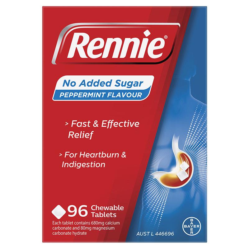 Viên nhai giảm khó tiêu và ợ nóng Rennie No Added Sugar Indigestion and Heartburn Relief