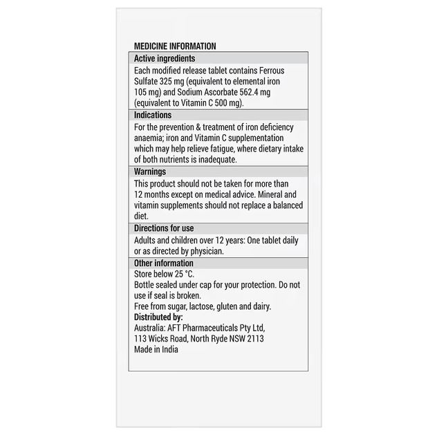 Viên uống bổ sung Sắt Ferro-MR Iron + Vitamin C 60 viên