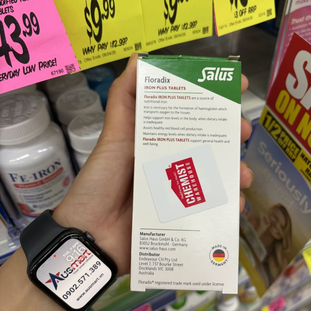 Viên sắt hữu cơ Floradix Iron Plus của Úc 84 viên