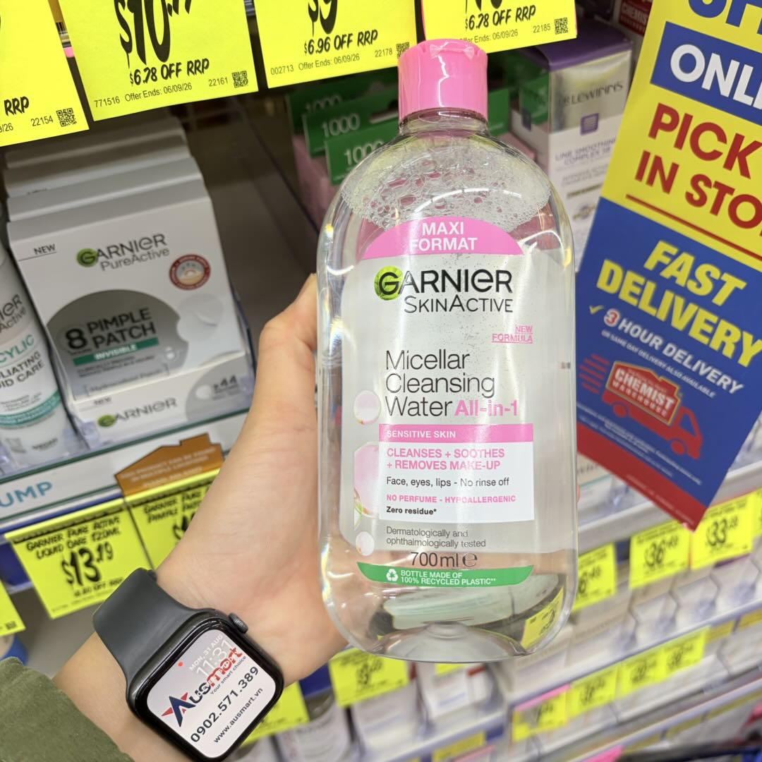 Nước tẩy trang Garnier hồng SkinActive Micellar Cleansing Water