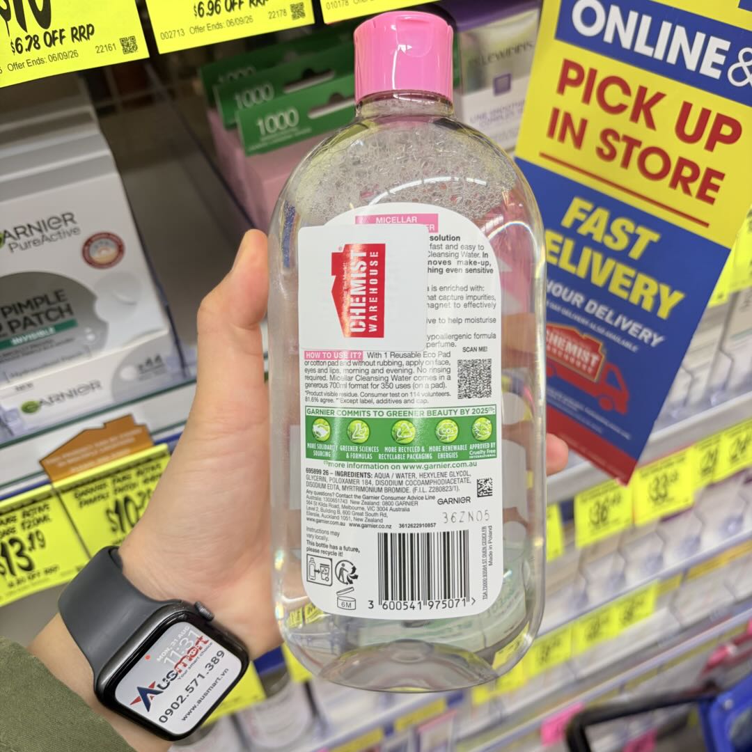 Nước tẩy trang Garnier hồng SkinActive Micellar Cleansing Water