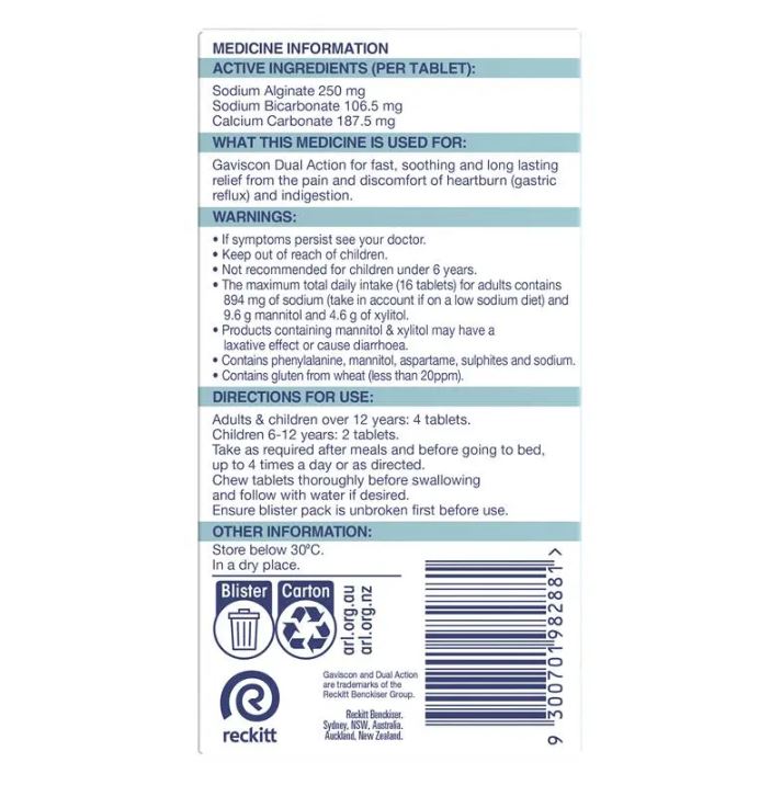Viên nhai giảm ợ nóng & khó tiêu Gaviscon Dual Action Heartburn & Indigestion Relief