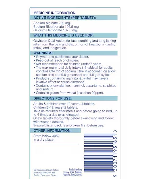 Viên nhai giảm ợ nóng & khó tiêu Gaviscon Dual Action Heartburn & Indigestion Relief