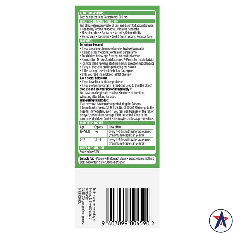 Giảm đau hạ sốt Panadol Optizorb Paracetamol Pain Relief 20 viên oval | Mua sắm hàng Úc tại Ausmart
