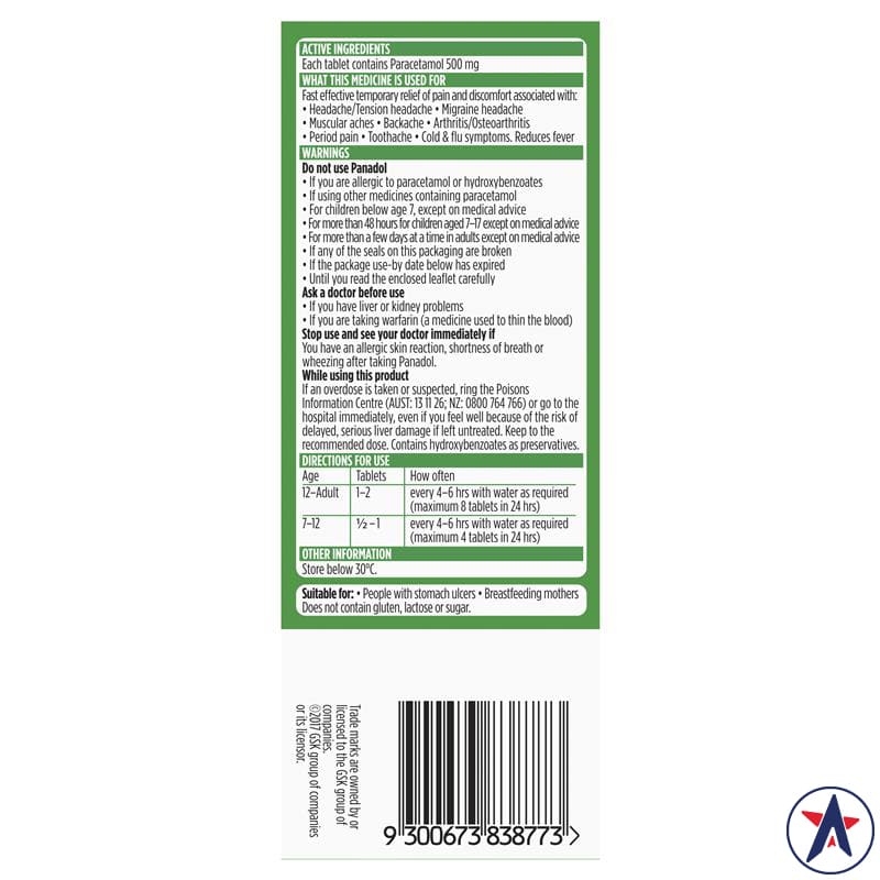 Giảm đau hạ sốt Panadol with Optizorb Paracetamol 500mg viên tròn