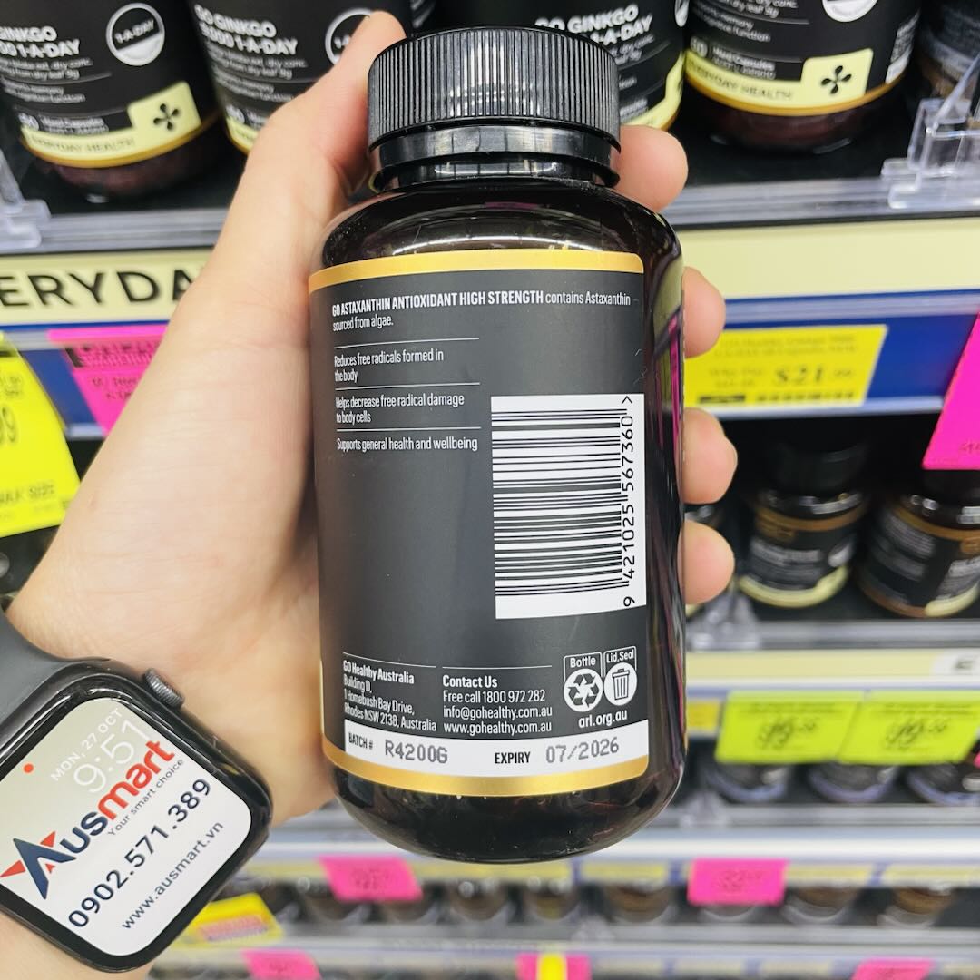 Viên uống chống oxy hóa Go Healthy Astaxanthin Antioxidant High Strength 90 viên