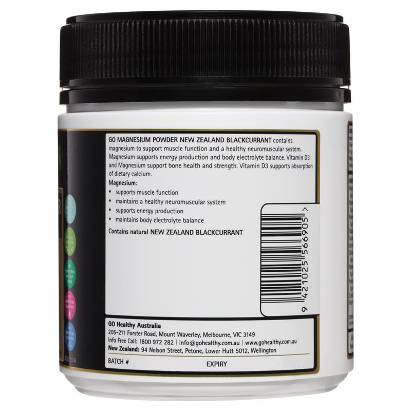 Bột uống Go Healthy Magnesium Powder Zealand Blackcurrant 250g