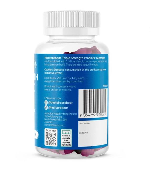 Kẹo dẻo Haircarebear Triple Strength Probiotic Gummies 50 viên