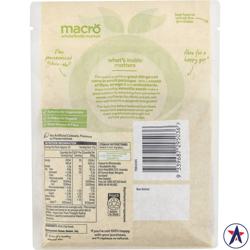 Hạt chia trắng Macro White Chia Seeds 350g | Thương hiệu Úc chính hãng