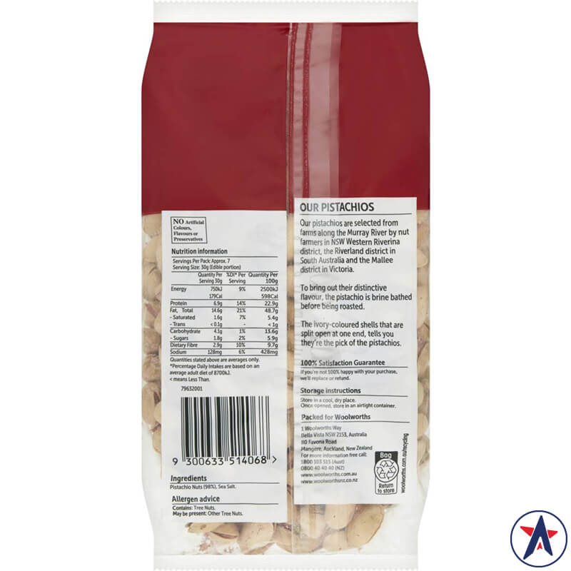 Hạt dẻ cười Pistachio Crunchy Roasted & Salted Woolworths 400g