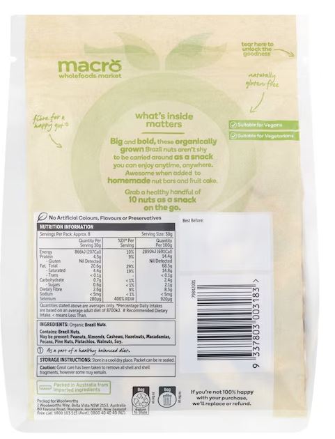 Hạt hạch hữu cơ Macro Organic Brazil Nuts 250g