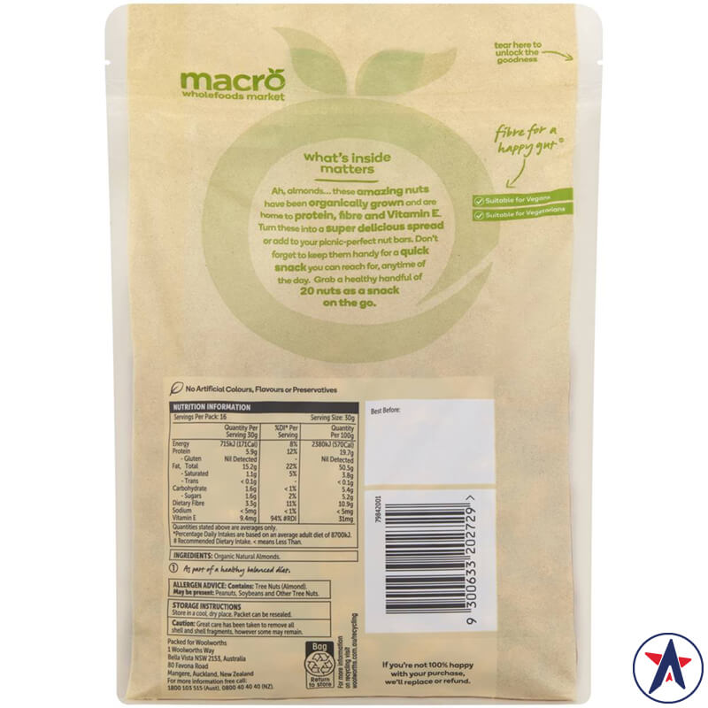 Hạt hạnh nhân hữu cơ Macro Organic Almonds 500g