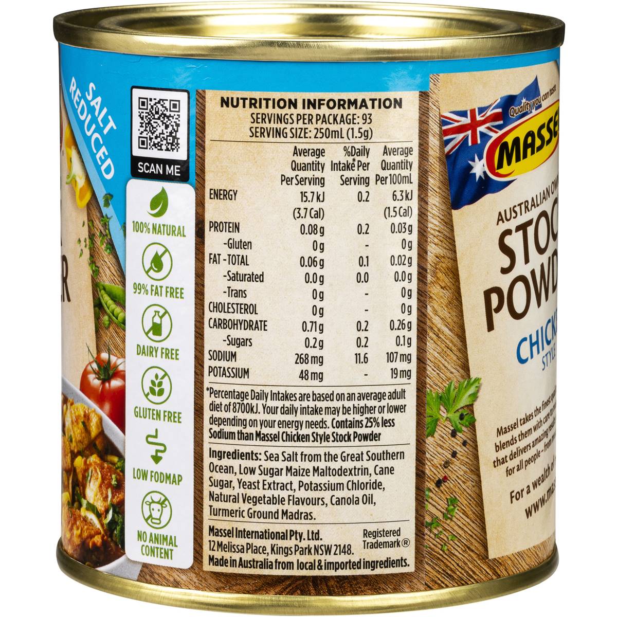 Hạt nêm Massel vị Gà Stock Powder Chicken Salt Reduced 140g